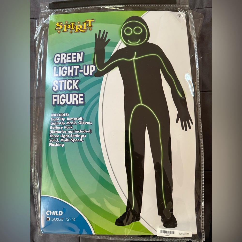 Spirit Glow-in-the-Dark Green Light-Up Stick Figure Costume - Kids 12-14